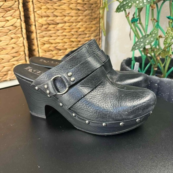 Korks by Kork Ease Clogs Mules‎ EU 40.5 / 9 black leather Heels Women Studded - Picture 1 of 7
